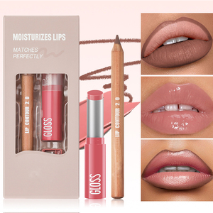 Custom Lip Combo Set: Matte <strong>Lipliner</strong> with Glossy <strong>Plumping</strong> Lipstick, Private Label Moisturizing Makeup Kit - Product Image 1