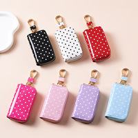 Étui à clés de voiture en cuir PU à pois, porte-clés à fermeture éclair, sac de protection portable pour clé de voiture, pochette cadeau