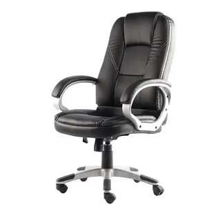 Silla de oficina ejecutiva giratoria de cuero para ordenador, sillón ergonómico de oficina de cuero negro, reclinable, barato, gran oferta