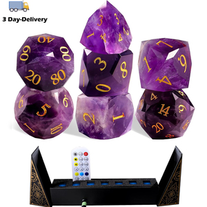 Usa Cổ 7-Mảnh Đá Tự Nhiên Polyhedron Thạch Anh Tím Dnd Xúc Xắc Thiết Lập Với Biểu Tượng Tùy Chỉnh Đá Quý D6 D20 Tay Cắt Kim Cương Xúc Xắc - Product Image 1