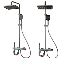 Mitigeur thermostatique de douche à poignée unique en chrome avec barre coulissante, valve céramique et jet pluie pour salle de bain et hôpital - Aluminium spatial
