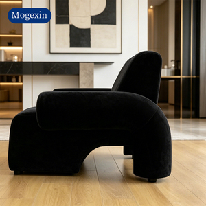 Fauteuil d'appoint en tissu noir doux, fauteuil lounge moderne individuel avec accoudoirs rembourrés pour salon, bureau et hôtel - Product Image 2