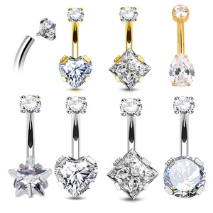 Anillos de ombligo de titanio ASTM F136 con rosca interna, colgantes con forma de corazón, pera, cuadrado y redondo para piercing de ombligo. - Product Image 1