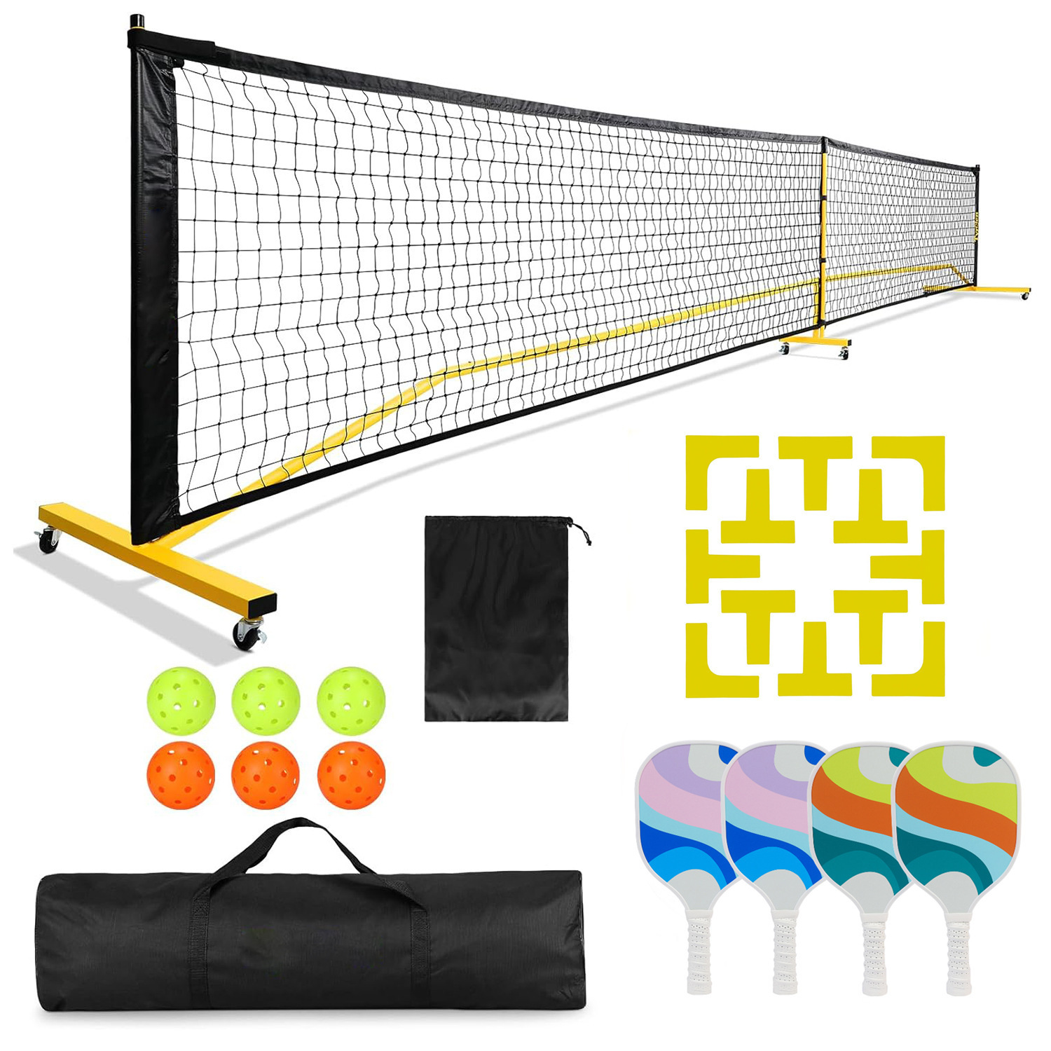 LEYAO Portable Pickleball Complete Set with Wheels: Net, Court Markers, Paddles, Balls & Storage Bag