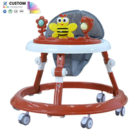Marche-bébé 6 roues pliable rapidement, châssis large, plateau à jouets amovible, siège réglable multi-positions pour bébé de 5 à 18 mois, vente en gros
