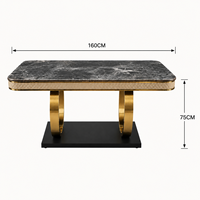 Ensemble de table à manger en marbre post-moderne pour hôtel, plateau rectangulaire noir, structure en métal, meubles durables pour salon, fournisseur chinois