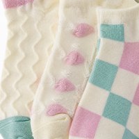 Chaussettes courtes pour femmes en jacquard color block, longueur cheville, tricot doux, personnalisables OEM, avec logo sur mesure, style doux et tendance