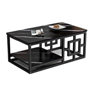 Faux Marble Coffee <b>Table</b> Metal Frame Black Modern Living Room Furniture With <b>Storage</b> Shelf For Home Office <b>Small</b> Apartment - Product Image 5