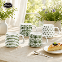 Set Cangkir Kopi Keramik Bunga Klasik SWT dengan Piring Kelopak Bunga, Mug Teh, Aman untuk Mesin Cuci Piring, Hadiah Cantik untuk Rumah, Kantor, Kafe
