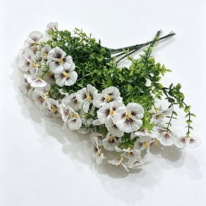 Bouquet de fleurs artificielles en eucalyptus violet et pansy jaune, en plastique et soie, pour la décoration de mariage, de maison ou de bureau - Product Image 3