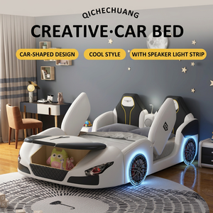 <span class=keywords><strong>Lit</strong></span> Moderne en Cuir Souple et Confortable, <span class=keywords><strong>Lit</strong></span> de Voiture Convertible, <span class=keywords><strong>Lit</strong></span> de Rangement en Bois avec Barrière de Sécurité, Cadre de Voiture de Sport à Thème Dessin Animé - Product Image 2
