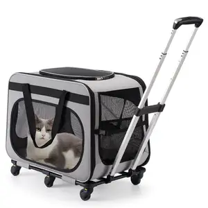 Wholesale Price Low MOQ Airline Approved Dog Cat Carrier With Wheels Trolley Pet Carrier Bag With 6 Removable Wheels