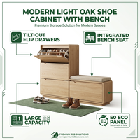 Armoire à chaussures haute, meuble de rangement pour chaussures, sur mesure OEM, grain de bois chêne clair avec banc pour entrée et couloir