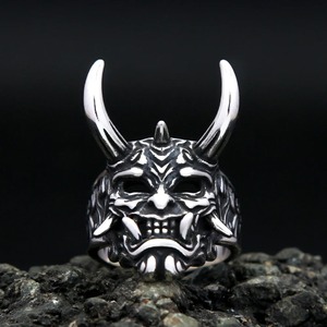 yunnique Viking <b>Titanium</b> Steel Men's <b>Ring</b> Mask Skeleton Design Geometric Shape Gift Jewelry - Product Image 4