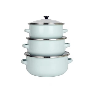 Enamel Saucepan Set - Textured Glass Lid Thick Enamel <b>Pot</b> Cooking <b>Pan</b> - Product Image 1