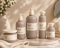 Emballage de luxe en HDPE beige doux au toucher de 100 ml, 200 ml, 300 ml, 500 ml, 250 g pour shampoing, après-shampoing, gel douche et crème pour les mains