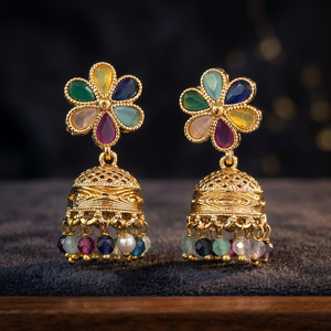 Bijoux fantaisie artificiels Kanhai Jewels, boucles d'oreilles ethniques Jhumki pour femmes, style antique, plaqué or, 10 grammes, sans nickel ni plomb - Product Image 1