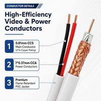 Cable de Alimentación RG59 + 2C con CCS del 21% de Alta Calidad, 96*0.12 CCA, Coaxial Blindado para Sistema de Seguridad con Cámara CCTV para Hogar y Oficina