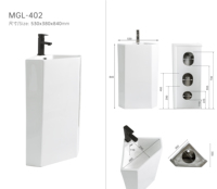 Lavabo autoportant moderne et fin en céramique avec piédestal intégré sans joint, équipement sanitaire pour salle de bain et appartement, vente en gros