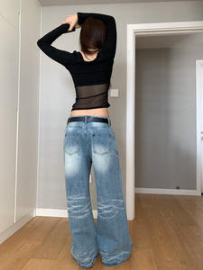 <span class=keywords><strong>Jeans</strong></span> <span class=keywords><strong>Oversize</strong></span> da <span class=keywords><strong>Donna</strong></span> 2026, Pantaloni Lunghi Casual a Vita Alta, <span class=keywords><strong>Jeans</strong></span> Streetwear Larghi a Gamba Dritta con Tasche - Product Image 2