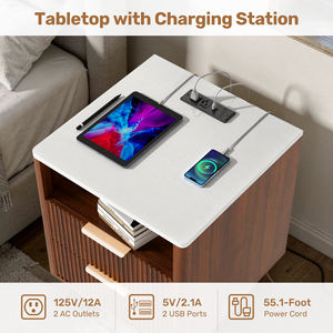Modern 3-Drawer Smart Nightstand with Charging Station Open <b>Storage</b> Adjustable Shelves Apartment Entry Bedroom <b>Bedside</b> Furniture - Product Image 4
