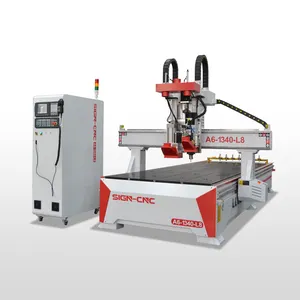 Armário de cozinha para fabricação de roteador CNC linear de carpintaria ATC com cabeça de perfuração para produção de portas sólidas