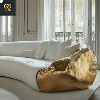 Meubles de salon italiens de luxe 2025-Modèle de conception de villa moderne minimaliste en cuir et sable Canapé de luxe en feuille d'or