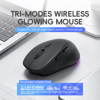 Mouse Nirkabel Tri-Mode 2.4G BT 6D Flat Backlit untuk Tangan Kanan, Cocok untuk Laptop, Desktop, dan Macbook