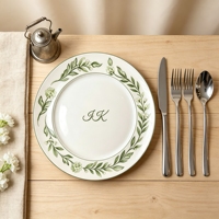 Assiettes en céramique vertes à motifs radiaux peintes à la main, directement de l'usine, vaisselle en porcelaine personnalisable pour mariage et fête de jardin