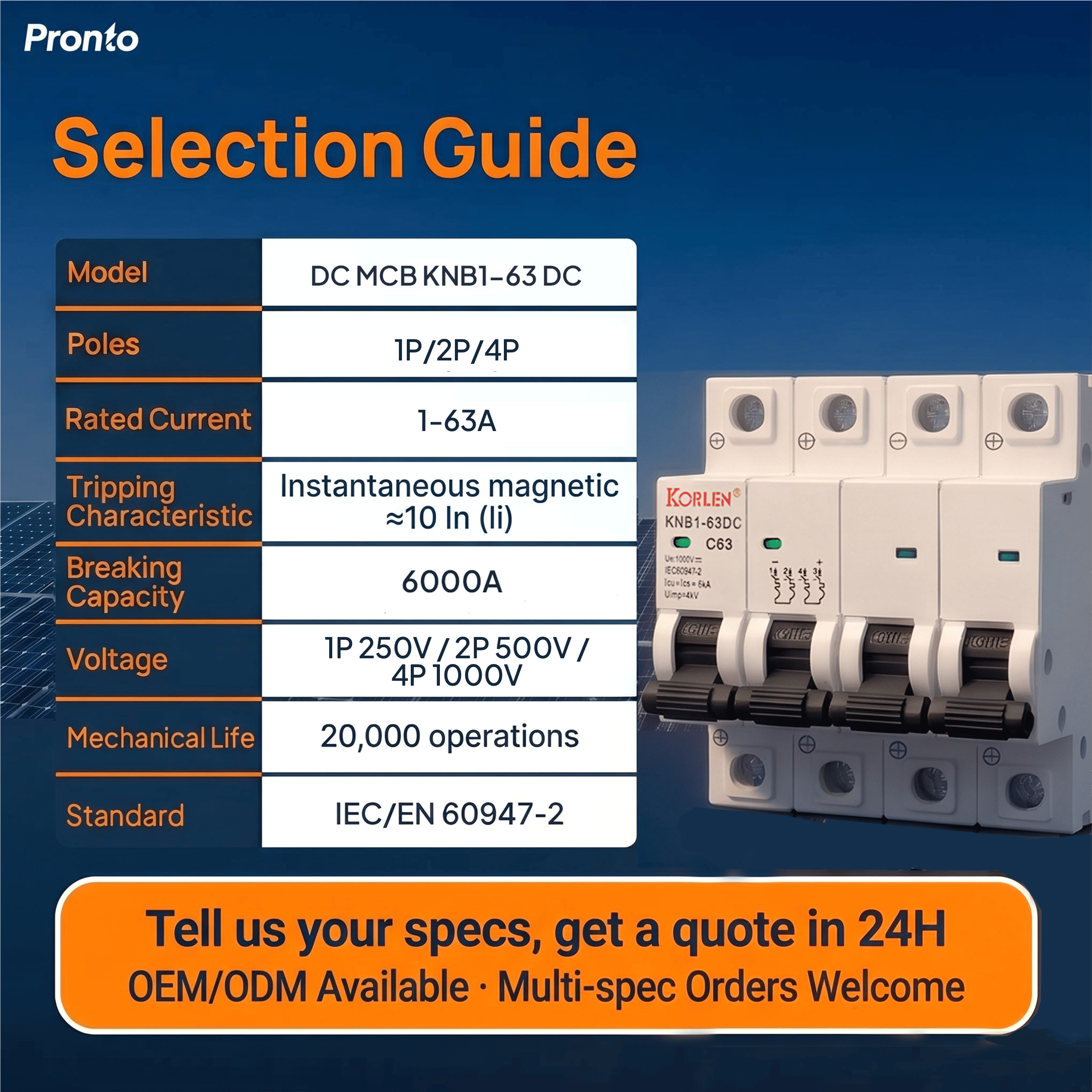 KNB1-63DC 1P 2P 4P 125V-1200V up to 15kA Solar PV ESS Miniature Circuit Breaker IEC EN60947-2 Copper Silver Contact Supplier · image 5