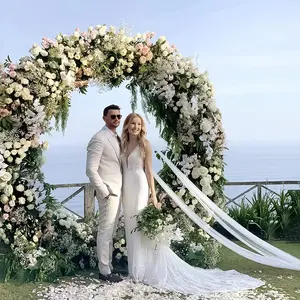 Centro de mesa Floral forjado de hierro, rejilla redonda dorada de 80 pulgadas, para boda, arco de decoración