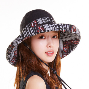 Women's Wide Brim Sun Hat Bucket Hat Breathable Foldable Sun Protection Face Covering Ethnic Pattern Summer Outdoor Hat - Product Image 2