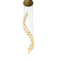 Lustre long moderne de luxe personnalisé en pierre d'albâtre, luminaire décoratif en marbre naturel pour salle à manger, idéal pour escalier en spirale multi-lumières