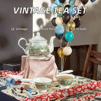 Service à thé et à café en porcelaine vintage, vaisselle en céramique écologique, design rétro, emballage cadeau en gros