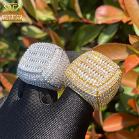 Meistverkaufter Messing-Baguette-Zirkonia-Quadrat-Hip-Hop-Ring Echt 18k Vergoldet Vollständig mit Zirkonia Besetzter Bling Herren-Bandring Schmuck