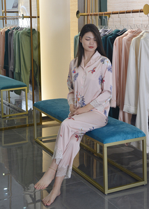 Delle donne di Seta/raso Pigiama Pj Set-button Down/a Maniche lunghe Camicie <span class=keywords><strong>Da</strong></span> <span class=keywords><strong>Notte</strong></span> del Raso Floreale Bicchierini di Estate Traspirante senza maniche Termico - Product Image 4