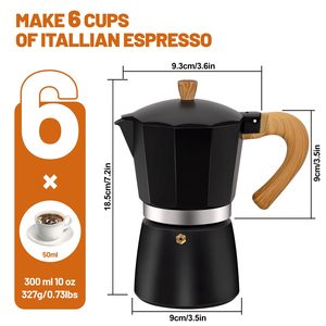 Caffettiera Moka Classica Italiana in Alluminio da 3 o 6 Tazze, per Caffè Espresso, 150/300ml - Product Image 3