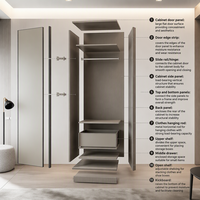 Armoire beige victorienne avec tiroirs, porte à charnières et penderie sans poignée, meuble de chambre à coucher sur mesure