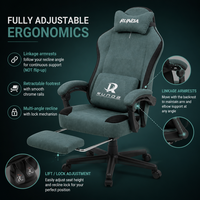 Chaise de jeu ergonomique en tissu avec massage pivotant et inclinable, vérin à gaz à 3 positions, inclinaison OEM