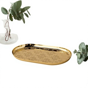 Handmade Stainless Steel Serving <b>Tray</b> Classic Design Gold Color <b>Snacks</b> Dessert Serving <b>Tray</b> By Home Arts - Product Image 1