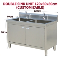 Meubles d'évier de cuisine en acier inoxydable de style européen avec égouttoir, double évier, pieds réglables en hauteur, autoportants, capacité de charge 300 kg/m²