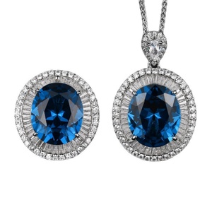 Ensemble de bijoux pendentif bague en cuivre motif nid d'oiseau avec zircone cubique bleue ovale taillée 5*18mm, style vintage et tendance, pour usage quotidien - Product Image 1