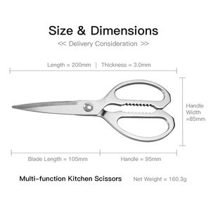 กรรไกรตัดเหล็ก3CR13ในครัวทั้งหมดมีใบมีดกระจกคมพิเศษ160ก. มีความสมดุลแบบแข็งพร้อมใ<span class=keywords><strong>น</strong></span>สต็อก - Product Image 3