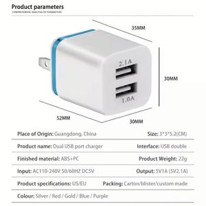 5V 2.1A Dual USB Ports Home Travel Wall Charger <b>Power</b> <b>Adapter</b> for Mobile Phone - Product Image 4