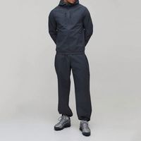 Ensemble de survêtement deux pièces pour homme, gris foncé imprimé, coupe-vent à capuche et pantalon à revers, doublure polaire 100% coton