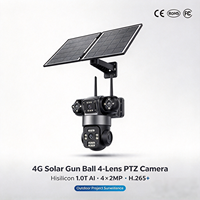Kamera CCTV PTZ 4 Lensa Solar Gun Ball dengan Kartu SIM 4G untuk Proyek Luar Ruangan, Chip AI Hisilicon 1.0T, Deteksi Manusia, Pelacakan Otomatis