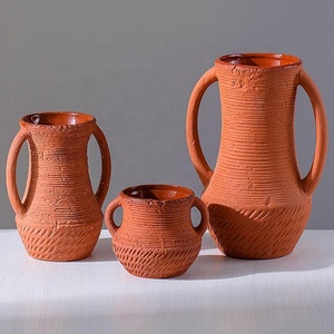 Vaso in terracotta rustico con manici, decorazione boho country per <span class=keywords><strong>case</strong></span> <span class=keywords><strong>vacanza</strong></span> e hotel, vaso per fiori secchi e freschi - Product Image 5