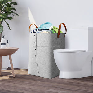 Panier de rangement en feutre, panier en feutre pliable, panier de rangement pour le linge avec poignée en PU - Product Image 1