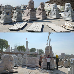 Statues en pierre de granit extérieur de Style chinois paire de Figurines de Lion de gardien de chiens de Fu Foo sculptant à vendre - Product Image 5