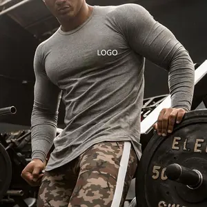 BR Muscle Fit Homens Camisas Esporte Roupa Por Atacado Personalizado Seca Homem Desgaste da Aptidão Musculação Ginásio Cor Pura Camisa de Manga Longa